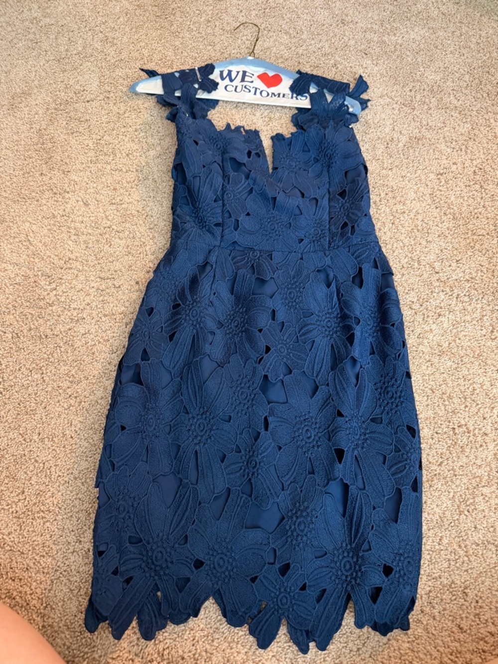 Free People Navy Blue Floral Lace Mini Dress